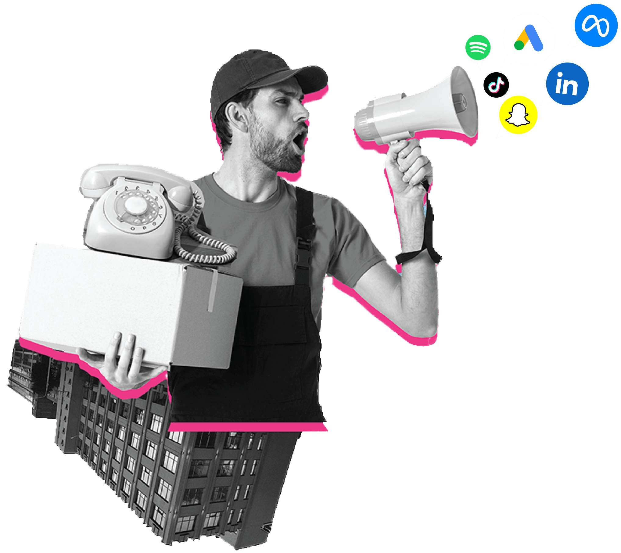 Marketer shouting through a megaphone